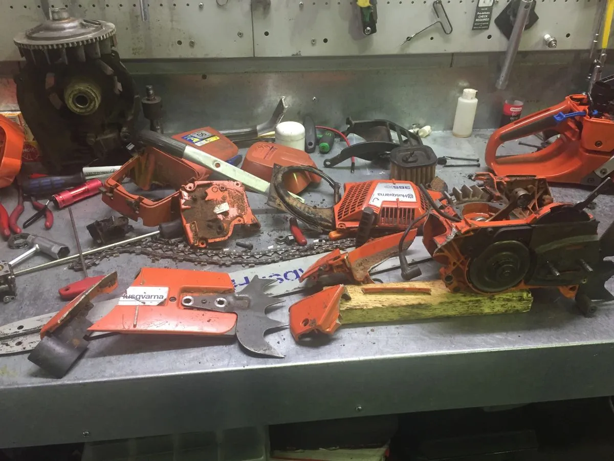 Chainsaw being serviced