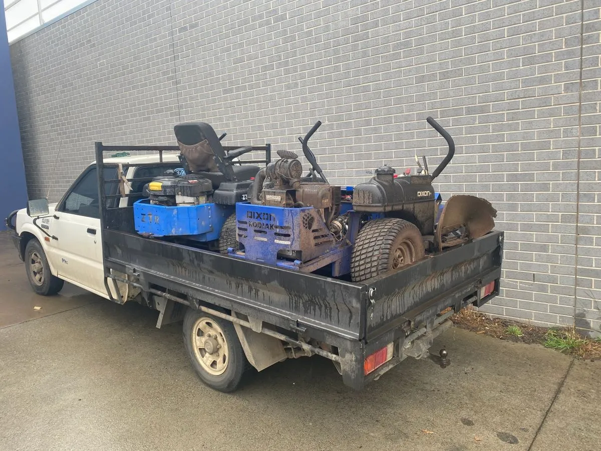 Ride-on mower in for service